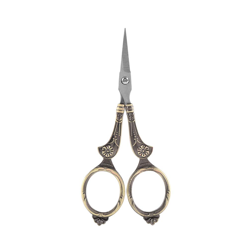 Vintage Scissors, Akozon Mini Vintage Antique Stainless Steel Sewing Scissors Classical Cutting Embroidery Crafts Tool DIY(Eight-Character Cut Bronze)