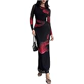Milumia Women's Spring Wedding Guest Dress Floral Long Sleeve Maxi Dresses Cocktail Party