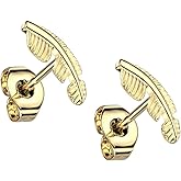 20GA G23 Implant Grade Titanium Threadless Push-in Leaf Top Stud Earrings, Sold as a Pair