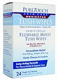 PureTouch MEDICATED Tush Wipes for adults 24 Individual Flushable Moist Wipes/ 6 boxes144 Single-Use-Packets