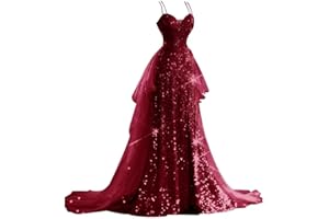 YUAOHUANG Sparkly Sequin Prom Dress for Women Wedding 2025 Spaghetti Straps Tulle Ball Gown Formal Sequin Pageant Dresses