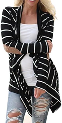 Womens Coats, RIUDA Women Casual Long Sleeve Striped Cardigans Patchwork Coat (M-Bust:92cm/36.2")