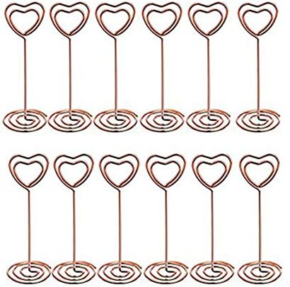 Jedulin 12Pcs 85mm Tall Heart Shape Round Wire Base Mini Memo Holder Clips Small Picture Note Holder Stand for Memo Card Paper Note Display (Rose Gold)