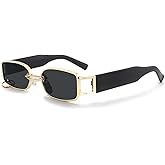 Zoey Small Square Sunglasses Metal Frame Full Rim Glasses Womens Outdoor Fashion Eyewear For Party UV Protection Womens Gift Gold/Black