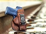 OutBags USA LS2SHIELD (Brown-Right) Full Grain Heavy Leather IWB Conceal Carry Gun Holster for Smith & Wesson M&P Shield 9mm / 40 S&W. Handcrafted in USA.