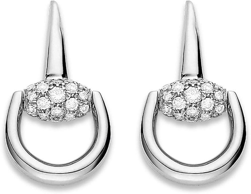 Orecchini Aureola In Argento Sterling 925 - Con Zirconi Cubici, Placcatura Oro Bianco 18k, Diametro 10mm