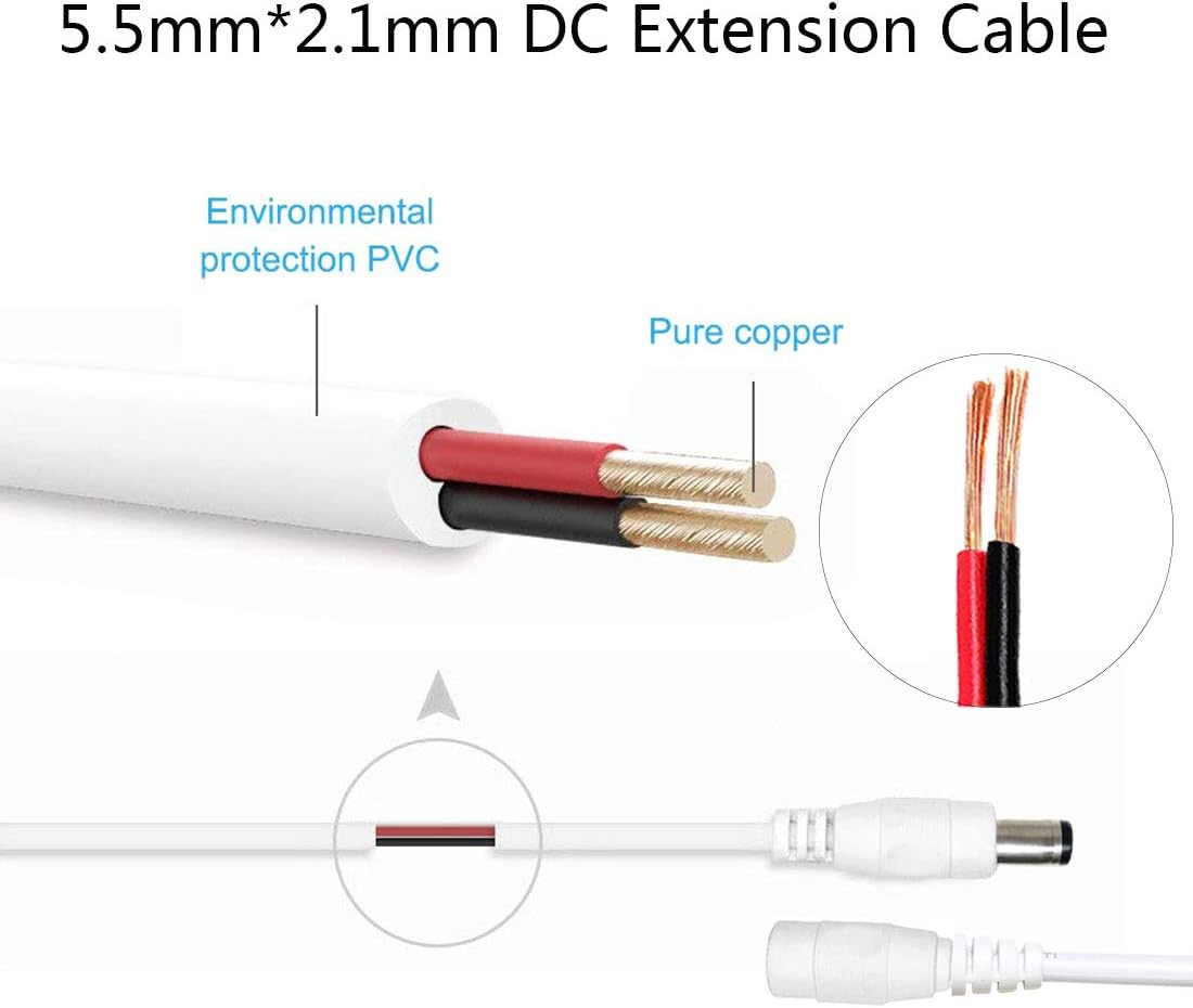 Liwinting 2pcs 2m/6.56ft DC Extension Cable 2.1mm x 5.5mm Male to Female Connector Cable - Image 4