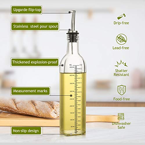 AOZITA [2 PACK] 17 oz Glass Olive Oil Dispenser Bottle Set - 500ml Clear Oil & Vinegar Cruet Bottle with Pourers, Funnel and Labels - Olive Oil Carafe Decanter for Kitchen