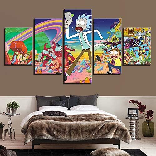 Living room decoration canvas picture 5 Rick and Morty painting modern HD prints comic poster wall art frame