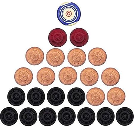K.P Sports Carom Coin and Striker, Solid Wood Board Accessories (Multicolour) -Pack of 25