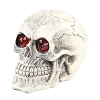 PICOOO Halloween Skull Decorations,Led Figurine Skull Head with Glowing Ruby Eyes for Halloween Party Home & Outdoor Decor