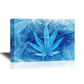 Canvas Wall Art - Big Blue Leaf Close Up with Texture Background of Cannabis Leaves - Gallery Wrap Modern Home Art | Ready to Hang - 12x18 inches