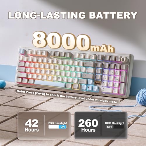 YUNZII B98 PRO QMK/VIA Wireless Mechanical Gaming Keyboard, 96% Layout with Numpad and Cute Cat Knob, BT/2.4G/USB-C, Hot Swap Custom Gasket Keyboard, RGB for Win/Mac (Beige, Candy Linear Switch)
