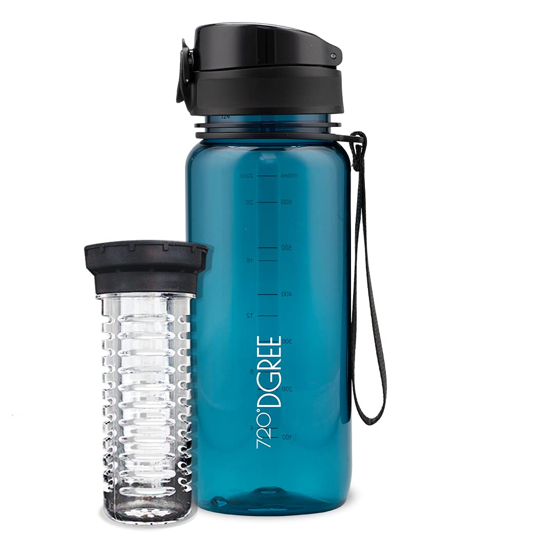 720°DGREE Water Bottle “uberBottle“ - 650 ml crystalClear +Fruit-Infuser - BPA-Free Tritan, Leakproof, Reusable Drinking Bottle - Sports Bottle for Gym, School, Fitness, Cycling, Travel, Office