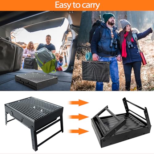 BBQ Barbecue Grill, Portable Foldable Charcoal Grill for Outdoor, Stainless Steel BBQ Tabletop Smoker for Picnic, Garden, Terrace, Camping, Travel, Hiking