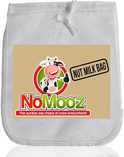 NoMooz Nut Milk Bag - Large 12" x 10" Reusable Fine Nylon Mesh All Purpose Strainer - Cheesecloth Food Grade - Cold Brew Coffee Filter - Free Recipe Ebook