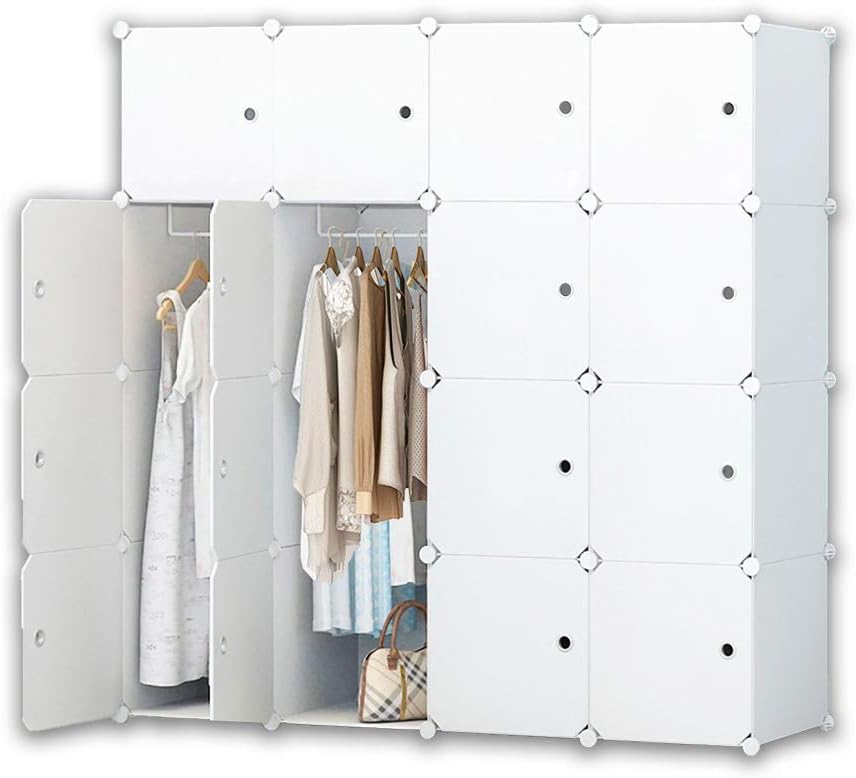 iBlockCube® DIY Portable Wardrobe Chest with Hanging Rail for Clothes, Combination Armoire, Modular Divider Cabinet for Space Saving, Ideal Room Storage Cube for Books, Toys, Towels (16 Cube Units)