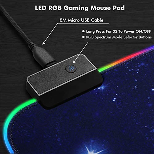 AZFUNN RGB Gaming Mouse Pad with 14 Lighting Modes, LED Mouse Pad of Starry Sky Pattern (31.5×11.8 in)