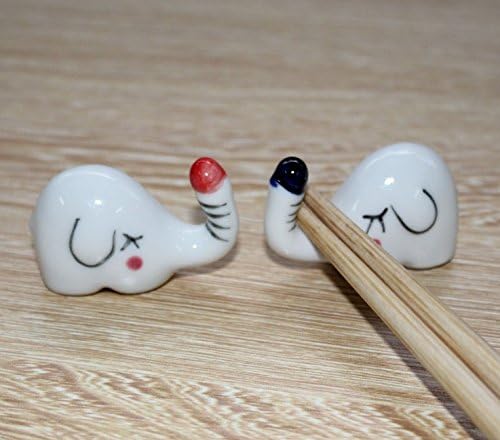 Shihua Chinese Ceramic Elephant Pattern Chopsticks Rest Spoon Fork Knife Holder Rack Practice Furnishing Articles (6 Pcs)