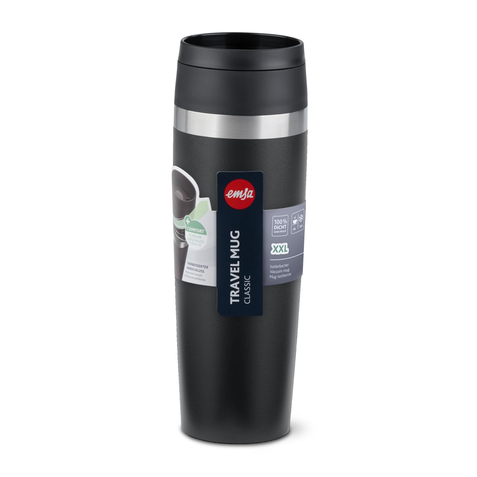 Emsa N2023550 Travel Mug Classic Isolierbecher 0,5 Liter, neuer Komfort Schraubverschluss, Pulverbeschichtung, Edelstahl, 360 Grad Trinköffnung, Schwarz 7
