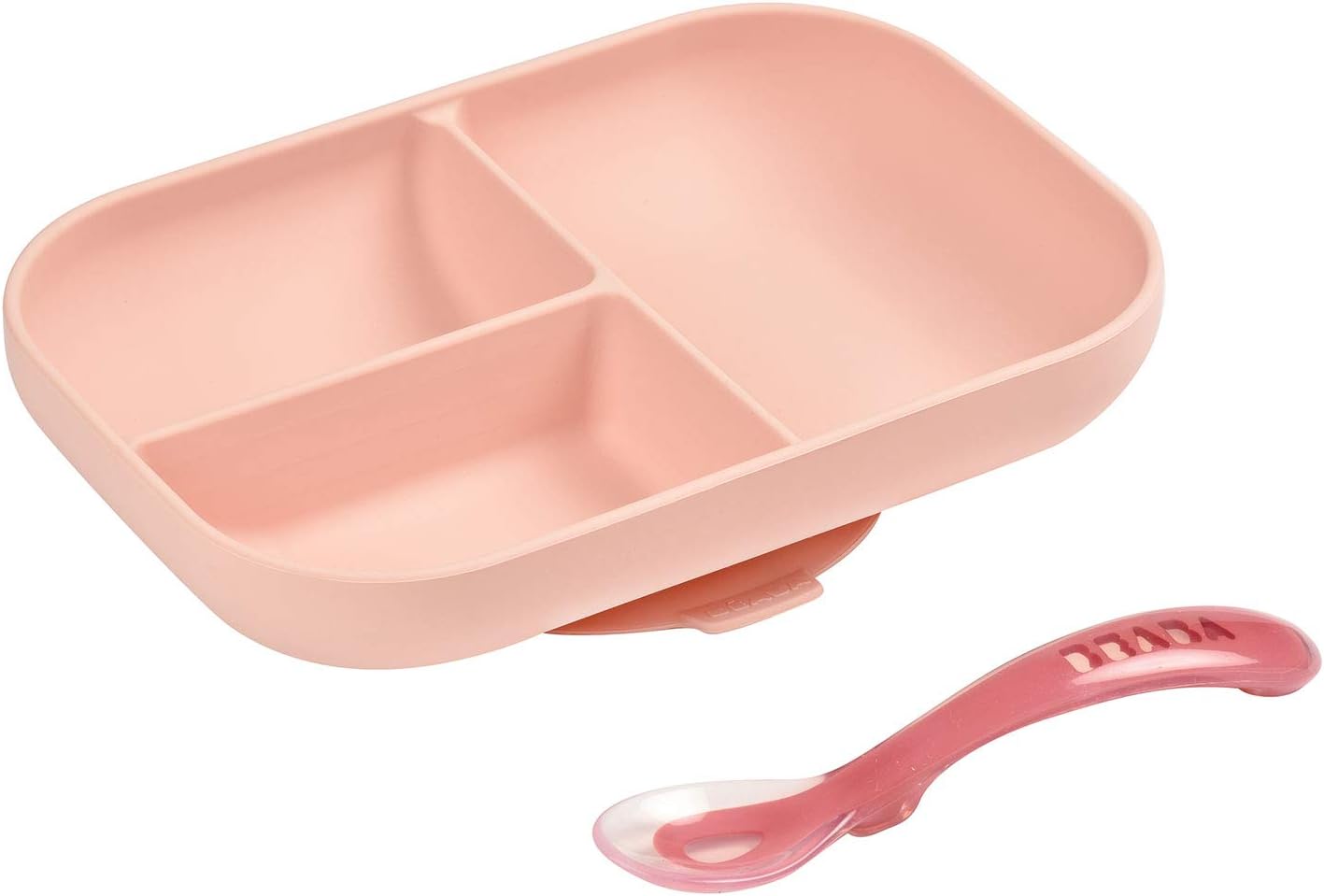 Béaba, Baby Suction Plate, Silicone Divided Plate with Suction Cup + Silicone Spoon, Sticks to the table/high chair Tray - Image 3