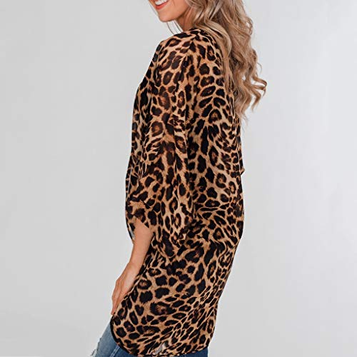 Fainosmny Womens Cardigans Fashion Leopard Tops Sexy Beach Cover Ups Short Sleeve Smocks Casual Long Cardigan Kimono Brown - Thumbnail 5