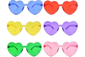 Fengek 6 Pcs Heart Shape Sunglasses Frameless Transparent Glasses Party Favors for Girls, Women