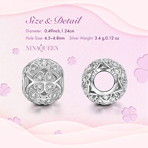 NinaQueen 925 Sterling Silver Love Clover Charm for European Bracelets Fit for PandÃ¶ra Pendant Choker Necklaces Birthday Anniversary Valentines Gifts For Mommy Women Her Wife Sister