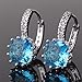 GULICX Girl's Aquamarine Color Blue Hoop Earrings Silver Tone Zircon Jewelry White Gold Electroplated