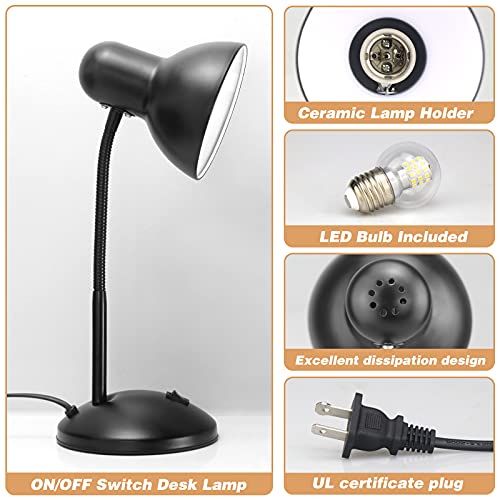 Metal Desk Lamp, 360°Adjustable Gooseneck Desk Lamps, 3Color Changeable