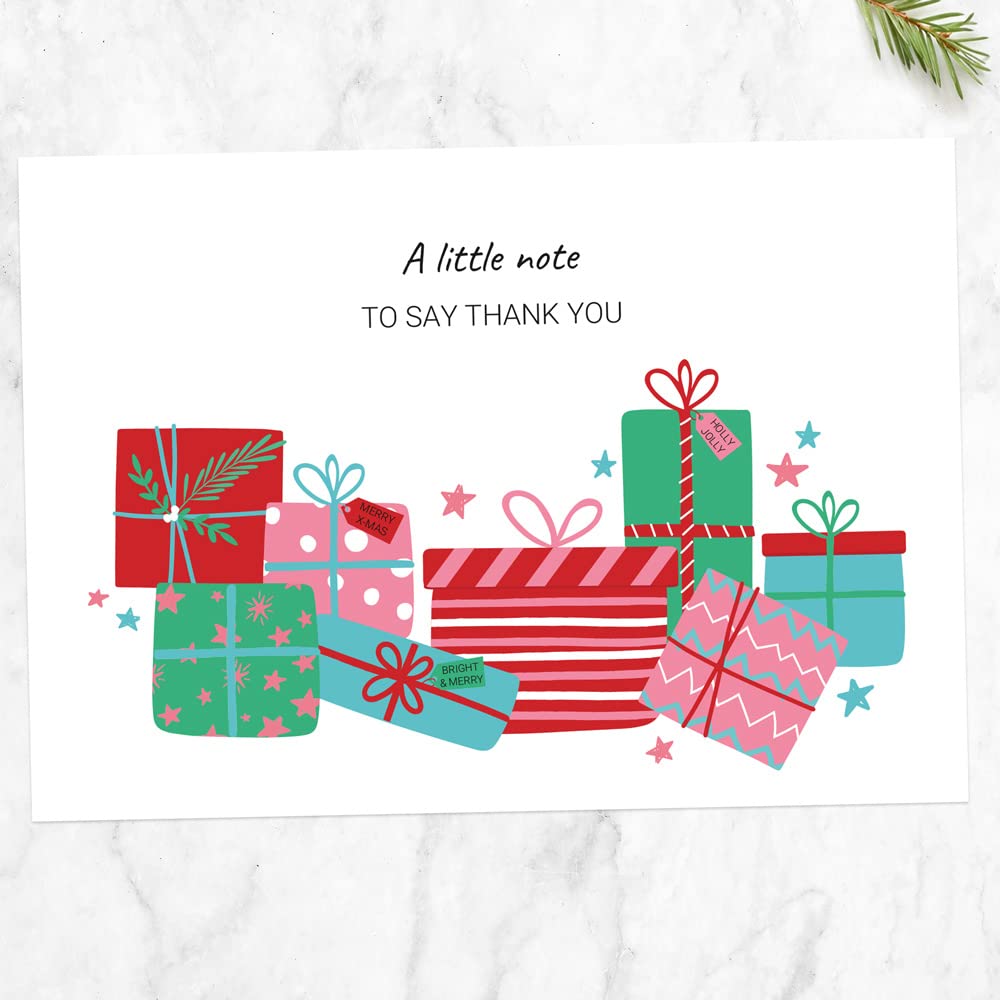 Christmas Thank You Cards - Festive Brights - Pack of 6. Family, Friends, Kids. Greetings Card to Relative, Parents, Teachers, Colourful. Envelope Included (3594)