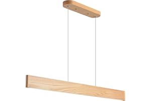 YISDESIGN 47" 36W LED Pendant Light Solid Ash Wood Linear Pendant Light Dimmable Dining Room Light Fixture Linear Chandelier for Kitchen Island Office Natural Wood Color