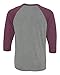 Bella + Canvas Unisex 3/4-Sleeve Baseball T-Shirt 2XL GRY/ MAROON TRB