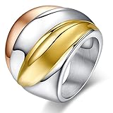 Vintage Stainless Steel Tri-Color Big Head Ring,Gold Plated,,Rose Gold Plated,24mm Width,Size 8