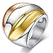Vintage Stainless Steel Tri-Color Big Head Ring,Gold Plated,,Rose Gold Plated,24mm Width,Size 8