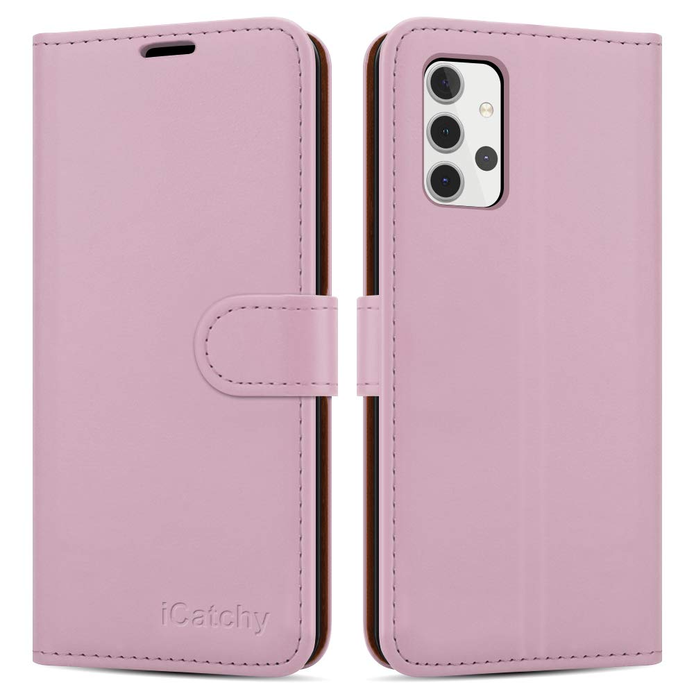 iCatchy For Samsung Galaxy A32 5G Case Leather Wallet Book Flip Folio Stand View Cover with Card Slots Compatible with Galaxy A32 (6.5'') Phone Cover (Rose Gold)
