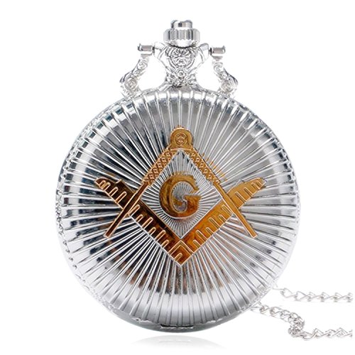 New Brand Mall Engraved Freemasonry Masonic Silver Finish Quartz Pocket Watch With Chain