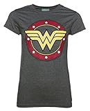 Ladies Charcoal Marl Wonder Woman Circle Logo T Shirt, Medium