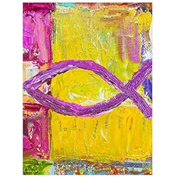 InterestPrint Religious Christian Fish Christian Symbol Painting Poster Wall Print Modern Artwork Paintings for College Dorm Bedroom Home Office Decor, Unframed 18x24 Inch