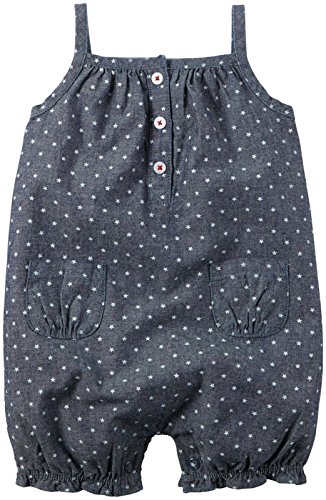 Carter's Baby Girls' Printed Romper, Chambray, 24 Months