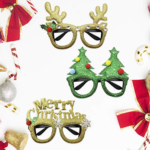 Kiddokids 9 Christmas Party Fancy Glitter Glasses Frames for Xmas Prop Photo Booth Party Favors.