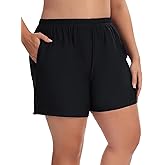 Aderea Women's Plus Size Swim Shorts High Waisted Bathing Suit Bottoms Long Swimsuit Board Short Tankini Trunks with Pocket