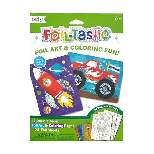 OOLY Foil Art Kit for Kids - Gadgets and Gizmos Foil Art Set, 12 Double-Sided Coloring Pages and 24 Foil Sheets, Ages 6+