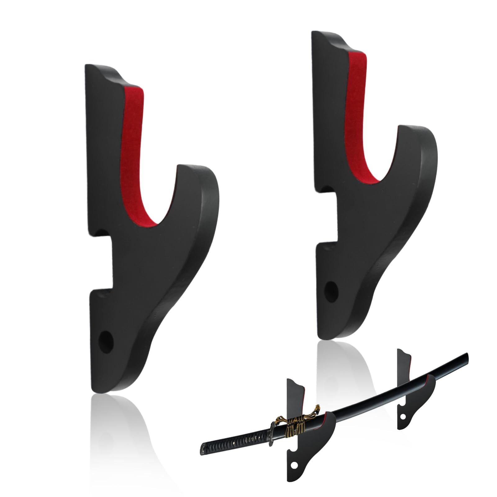 Fascetta Sword Wall Mount 1-Tier Padded Hook Katana Holder Wood Sword Display Hanger Adjustable Sword Stand for All Samurai Sword Light Saber Cosplay Blade Tanjirou Demon Slayer Weapon Rack(Black)