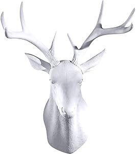 GAOBEI Wall Charmers 20 inch Large White Faux Deer Head Faux Taxidermy Animal Head Wall Decor - Handmade Farmhouse Decor - Rustic Wall Decor Deer Antlers (White Deer)