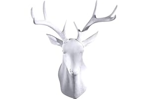 20 inch Large Wall Charmers White Faux Deer Head Faux Taxidermy Animal Head Wall Decor - Handmade Farmhouse Decor - Rustic Wa