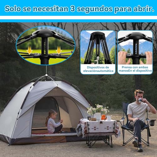 Casa de Campaña para 4 Personas,Tienda de Campaña,Casa de Acampar,Carpa Totalmente automática,Casa de campaña Impermeable Portátil,2 Puertas 2 Ventanas,Cuerda a Prueba de Viento y Bolsa Transporte