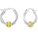 925 Sterling Silver Baseball/Football/Basketball/Volleyball Earrings Ball Hoop Earrings Cool Sports Earrings Jewelry Gifts for Women Girls Sensitive Ears