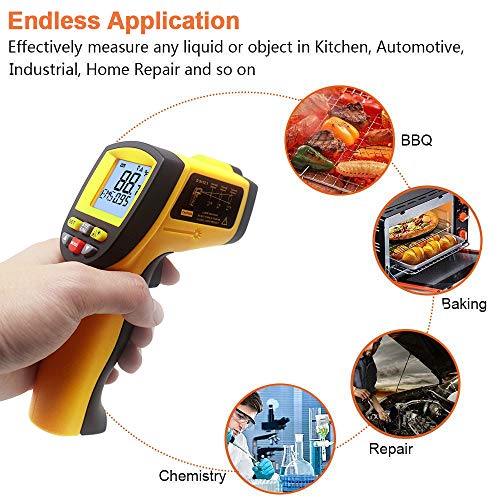 KETOTEK IR Infrared Thermometer, -58℉- 1112℉(-50℃ - 600℃)Non-Contact Digital Laser Infrared Thermometer Temperature Gun with LCD Display for Kitchen Food Meat BBQ and Industrial (Orange)
