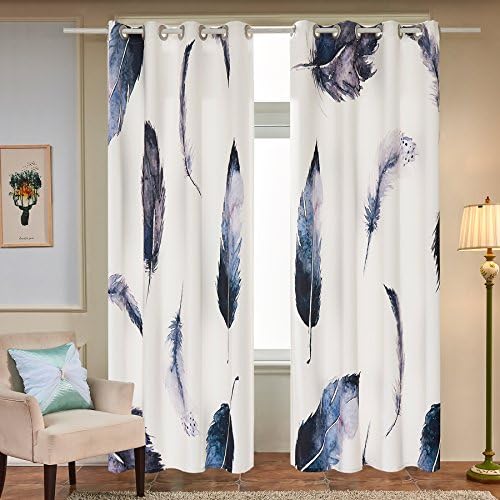 Fassbel 2 Panel Set Digital Printed Window Curtains for Bedroom Living Room Dining Room Kids Youth Room Window Drapes (W54× L63 Feather)